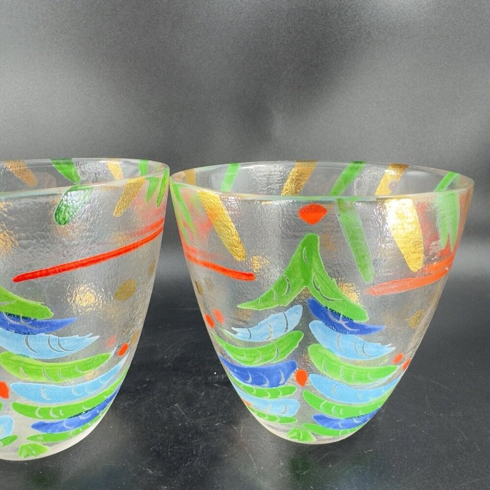 SI AN Italian Hand Painted Glass Bowl Dish Christmas Holiday 24k Gold VTG Set 2 - Picture 12 of 13